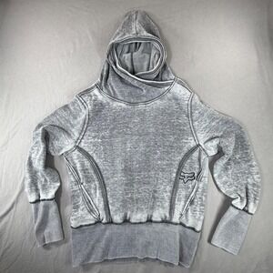 Y2K Fox Racing Cowl Neck Cropped Hoodie Gray Moto Grunge Edgy Streetwear